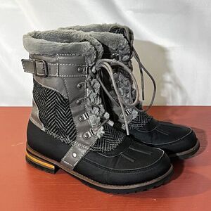 Rock & Candy Women's‎ Danlea Gray Herringbone Faux Fur Ankle Boots - size 7.5